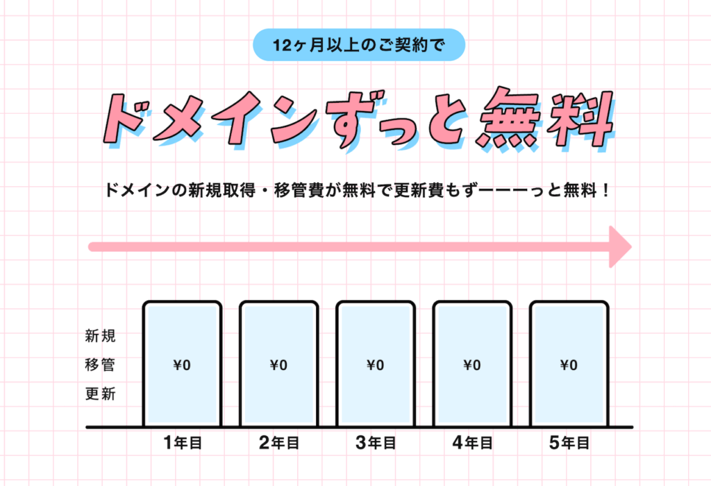 12ヶ月以上の契約でドメイン無料